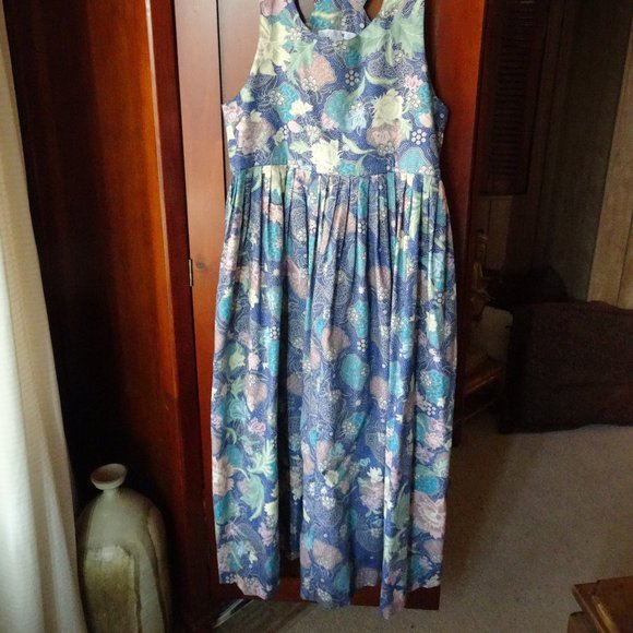 Tibetan Trader Floral Blues Cotton maxi pocket dress s - Picture 7 of 12